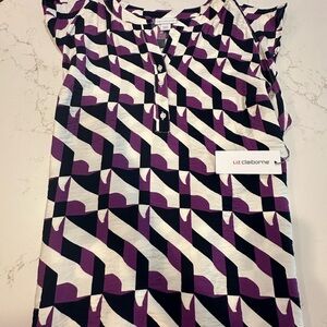 Liz Claiborne Purple and Black Patterned Blouse